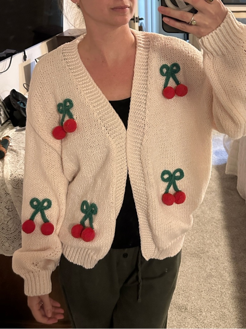 Charming white/light pink Cardigan with Cherry Accents